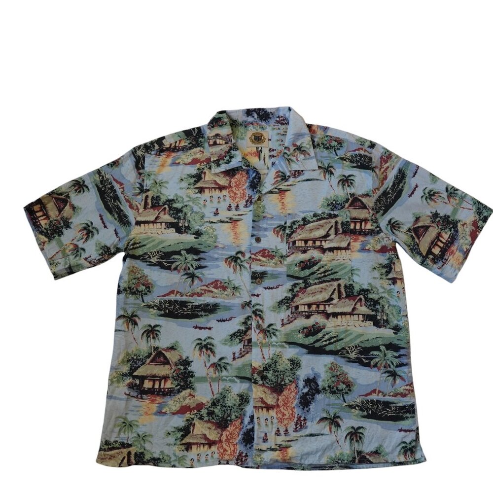 Pusser’s West Indies Hawaiian Shirt Large Silk Cotton Tropical Island Print‎